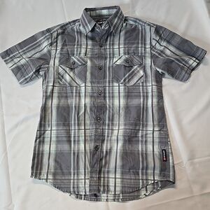 Airwalk Button Up Shirt Gray Plaid Kids 8 Y2K 90s Skater Boy Grunge Streetwear